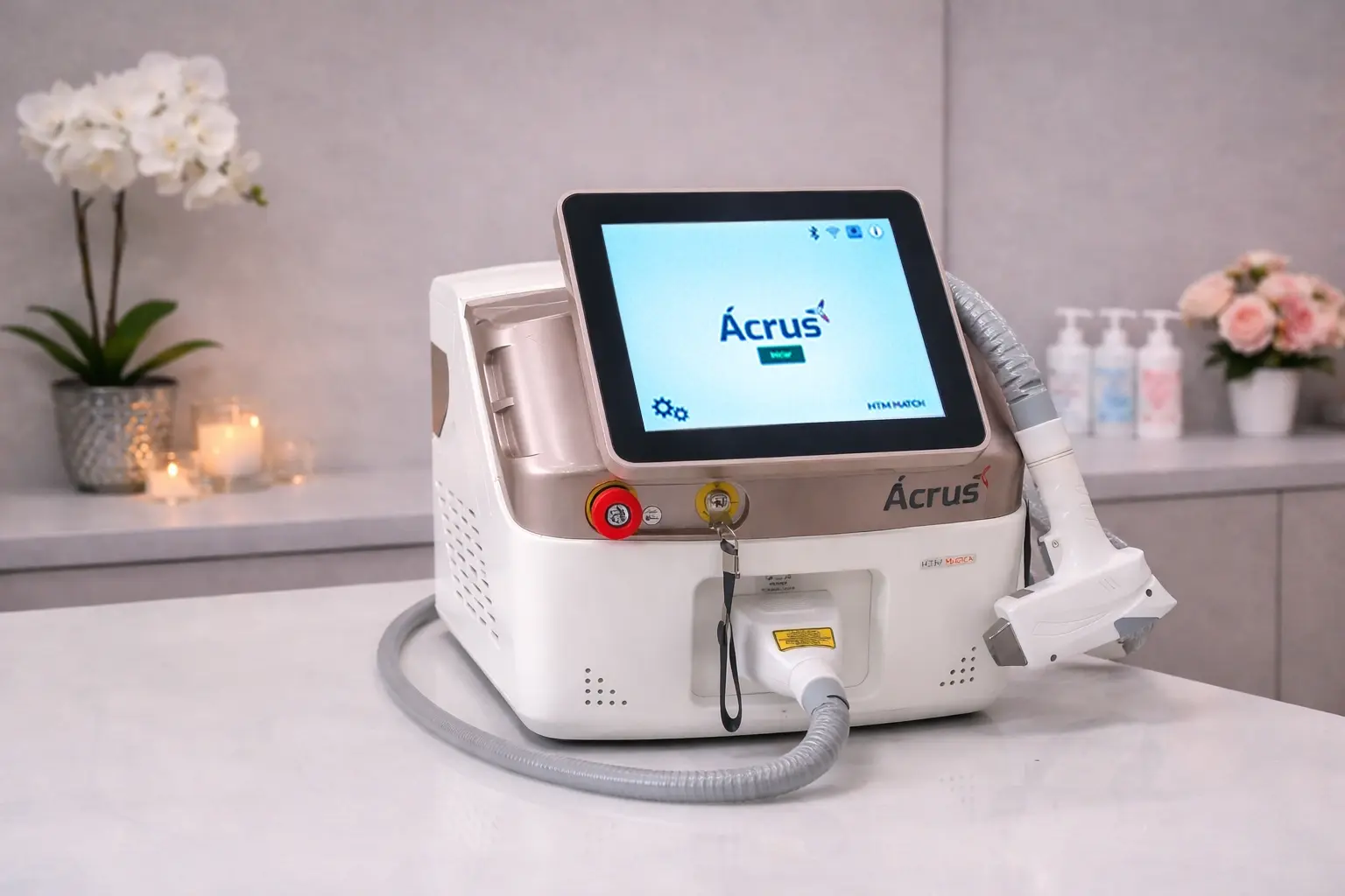 Tecnologia avançada de depilação a laser em funcionamento em clínica estética